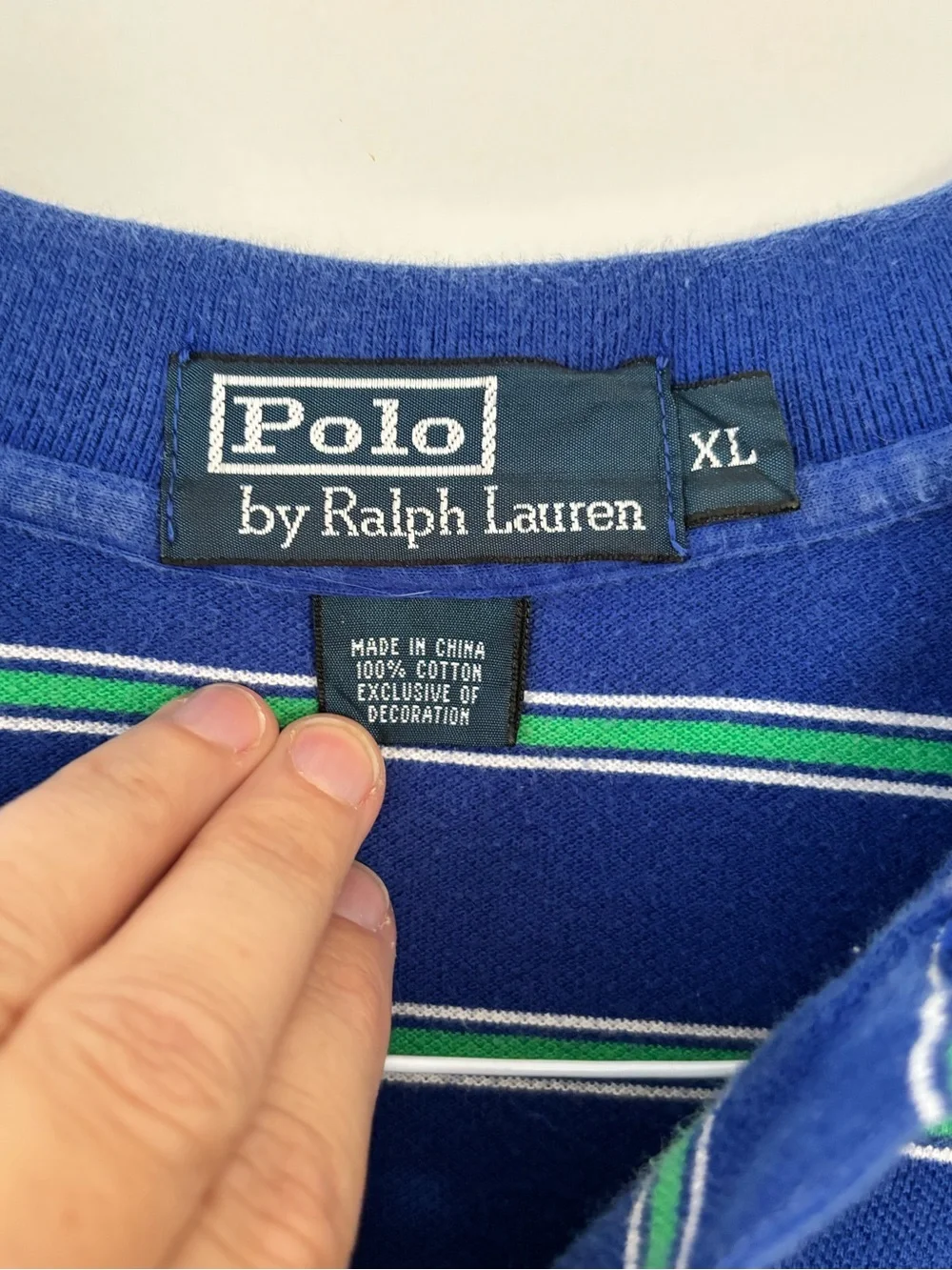 Polo Ralph Lauren XL Blue Green Striped 100% Cotton Polo Shirt